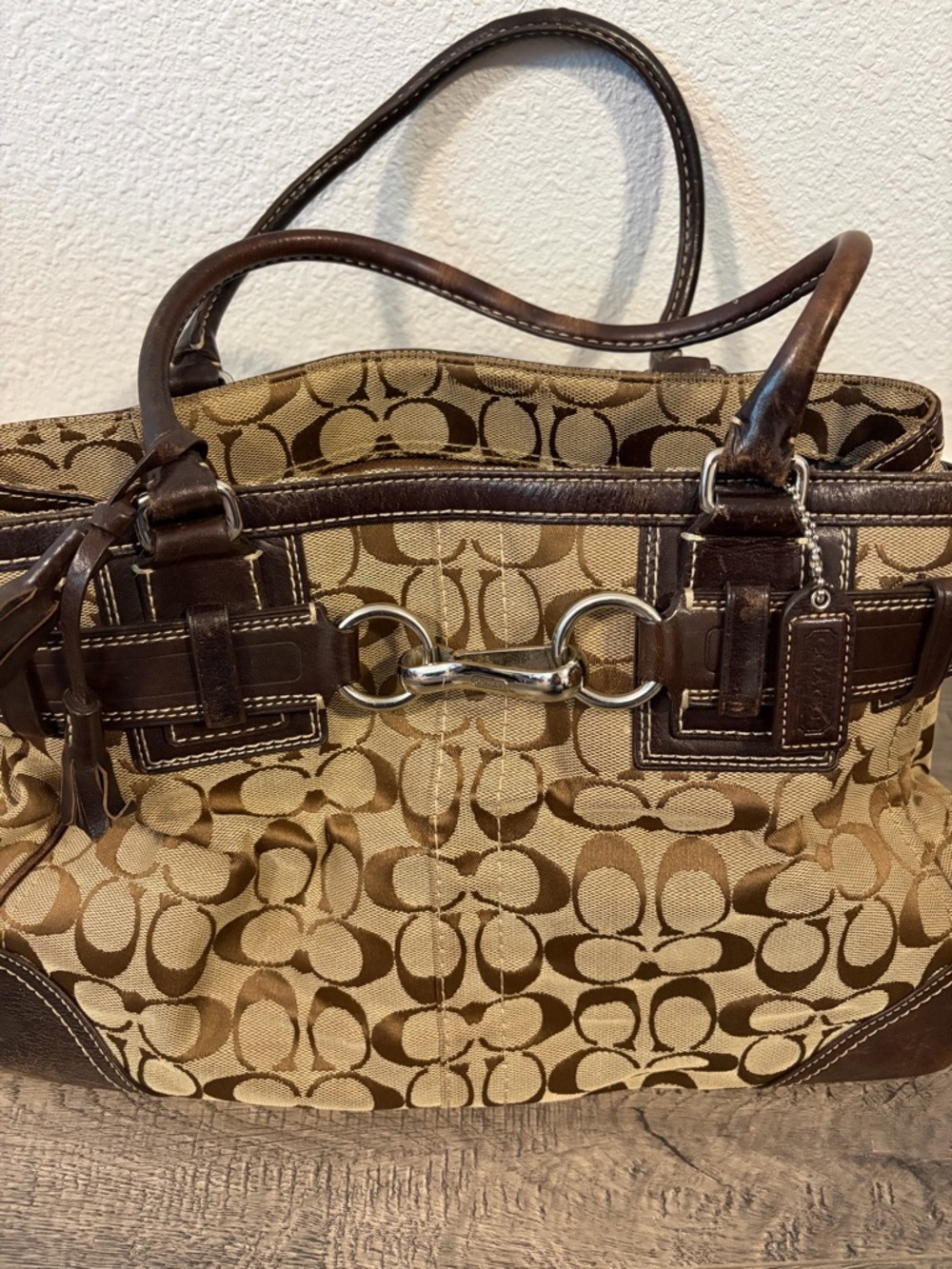Coach Signature Canvas Tote with Brown Leather Trim